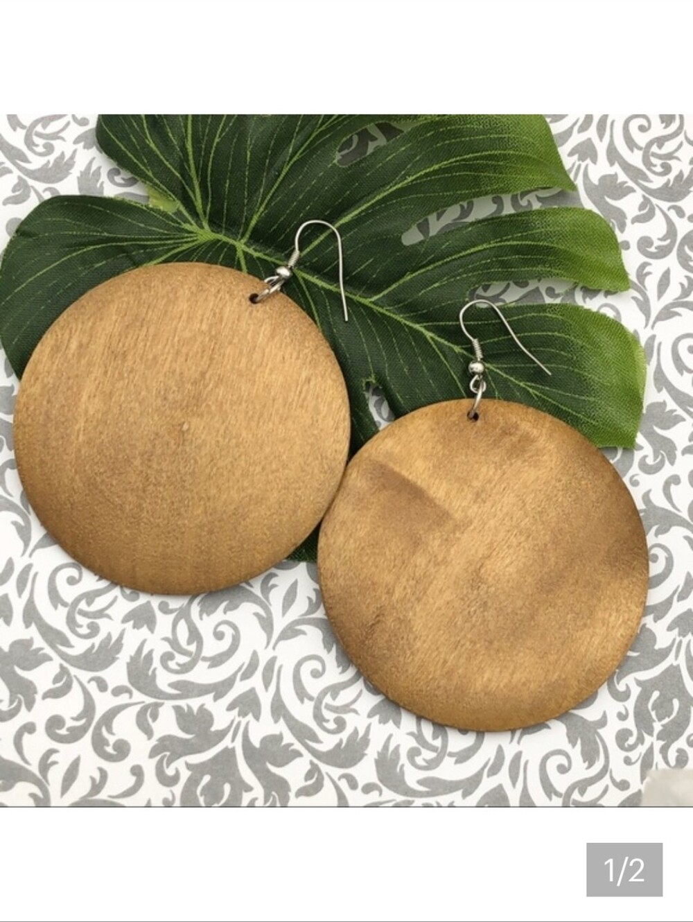 🍀 Light Brown Blonde Real Wood Disk Dangle Earrings